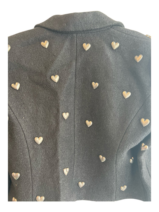 L'agence Size 6 Black Polyester & Wool Open Front Heart Stud Details Jacket Black / 6