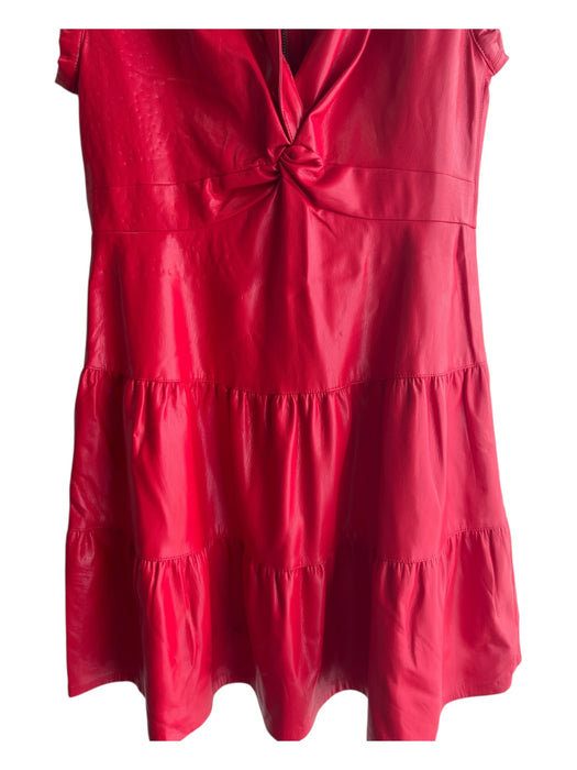 Alice + Olivia Size 6 Red Polyurethane Collared Back Zip Cap Sleeve Tiered Dress Red / 6