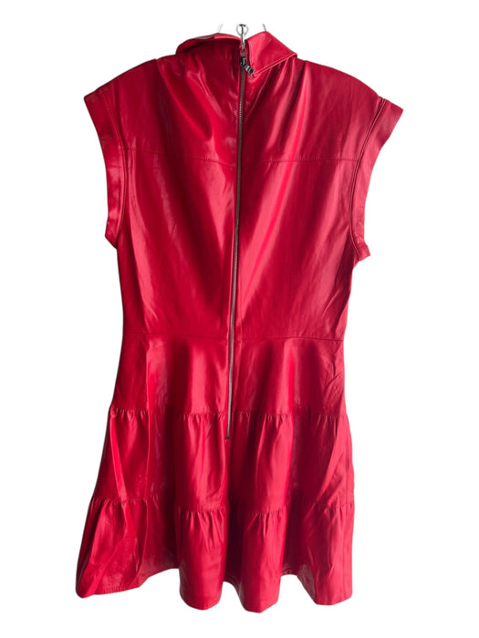 Alice + Olivia Size 6 Red Polyurethane Collared Back Zip Cap Sleeve Tiered Dress Red / 6