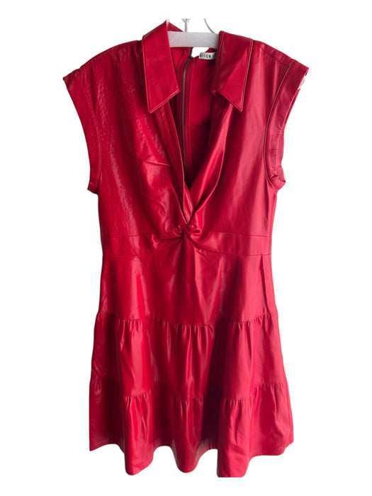 Alice + Olivia Size 6 Red Polyurethane Collared Back Zip Cap Sleeve Tiered Dress Red / 6