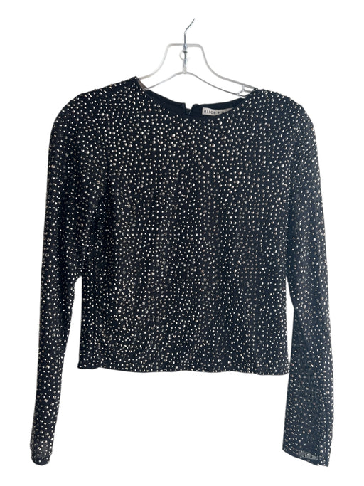 Alice + Olivia Size M Black Nylon Blend Round Neck Long Abstract Sleeves Top Black / M