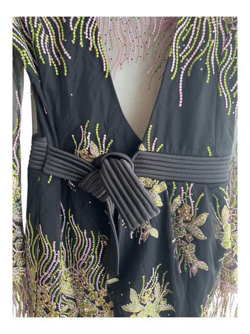 Zhivago Size 40 Black Green Pink Polyester Wrap Embroider Detailing Dress Black Green Pink / 40