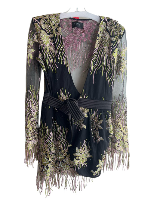 Zhivago Size 40 Black Green Pink Polyester Wrap Embroider Detailing Dress Black Green Pink / 40