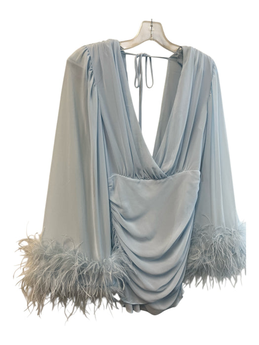 NBD Size M Light Blue Polyester Deep V Tie Back Long Sleeve Feather Cuffs Dress Light Blue / M