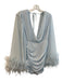 NBD Size M Light Blue Polyester Deep V Tie Back Long Sleeve Feather Cuffs Dress Light Blue / M