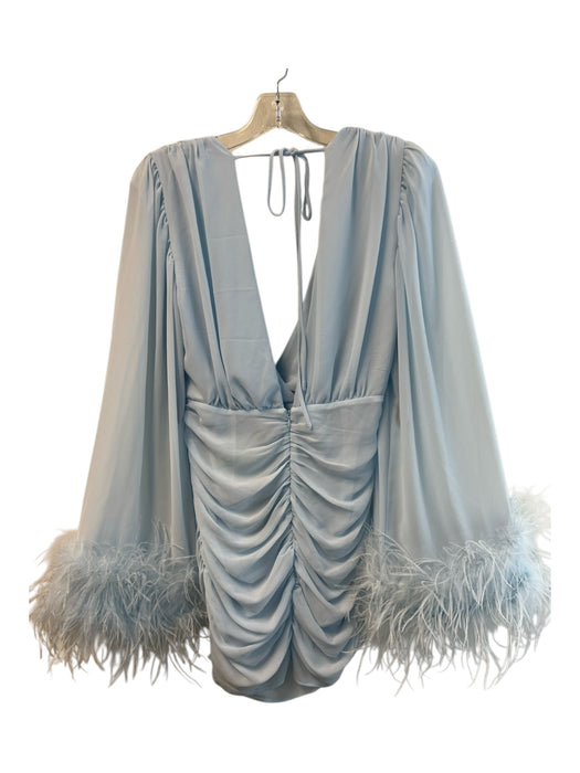NBD Size M Light Blue Polyester Deep V Tie Back Long Sleeve Feather Cuffs Dress Light Blue / M