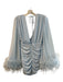 NBD Size M Light Blue Polyester Deep V Tie Back Long Sleeve Feather Cuffs Dress Light Blue / M