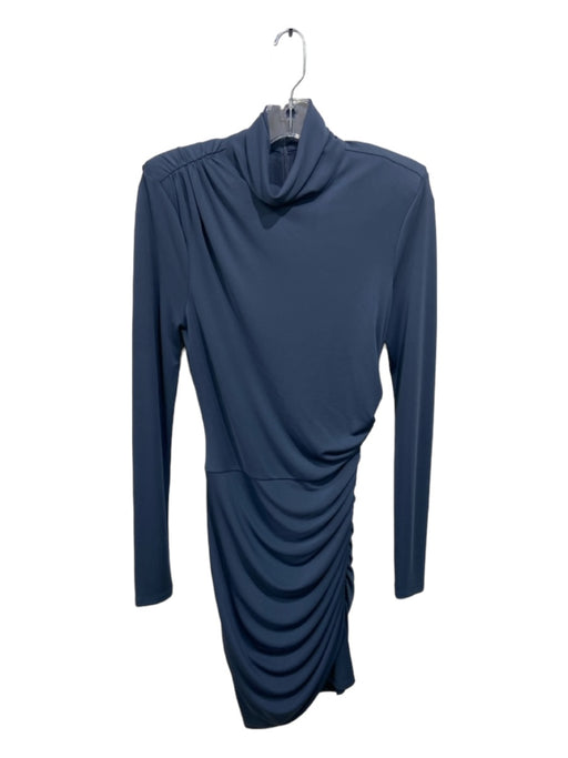 Cinq a Sept Size 6 Slate Blue Polyester Ruched Knit Shoulder Pads Midi Dress Slate Blue / 6