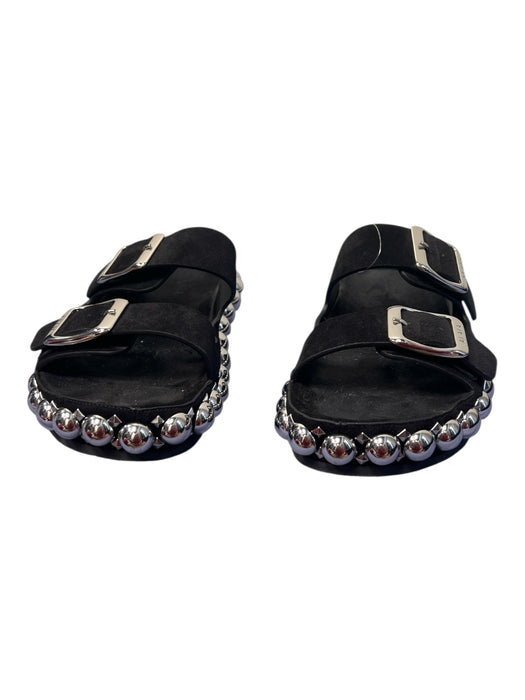 Alaia Shoe Size 37 Black Suede Silver Hardware Buckles 2 Strap Slides Shoes Black / 37