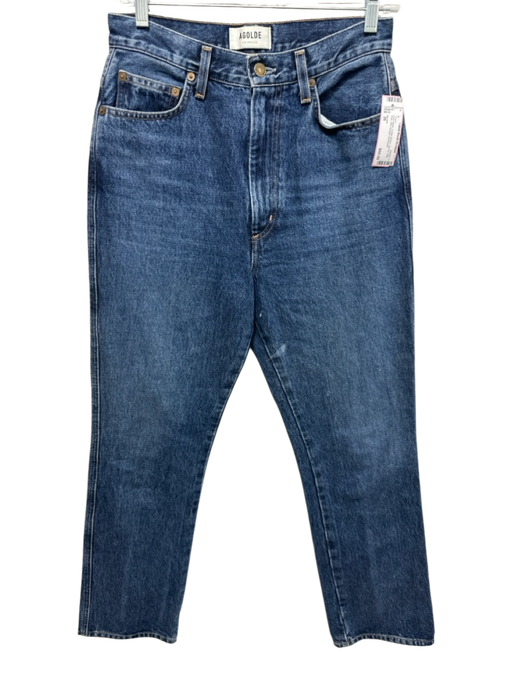 Agolde Size 26 Dark Wash Cotton Denim Zip Fly High Rise Slim Straight Jeans Dark Wash / 26