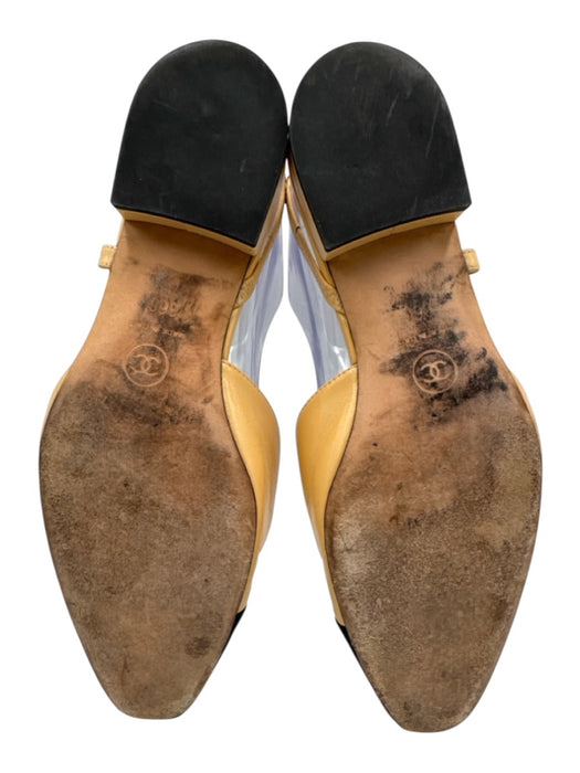 Chanel Shoe Size 36 Beige & Black Leather Grosgrain Slingback Cap Toe Flats Beige & Black / 36