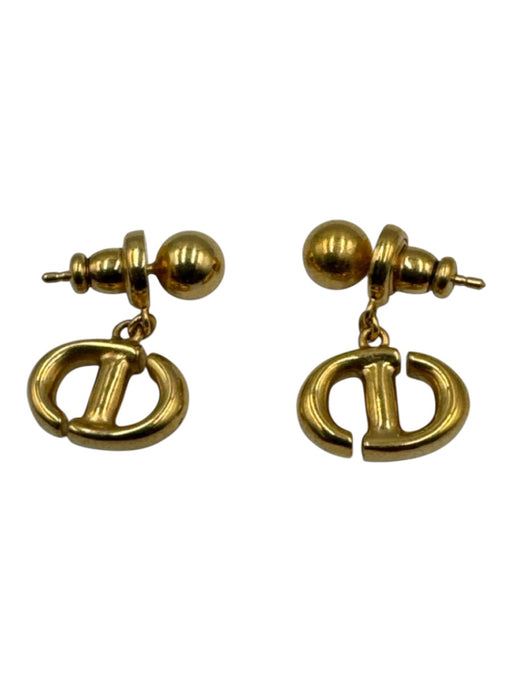 Christian Dior Gold Metal gold finish Logo Stud Earrings Gold