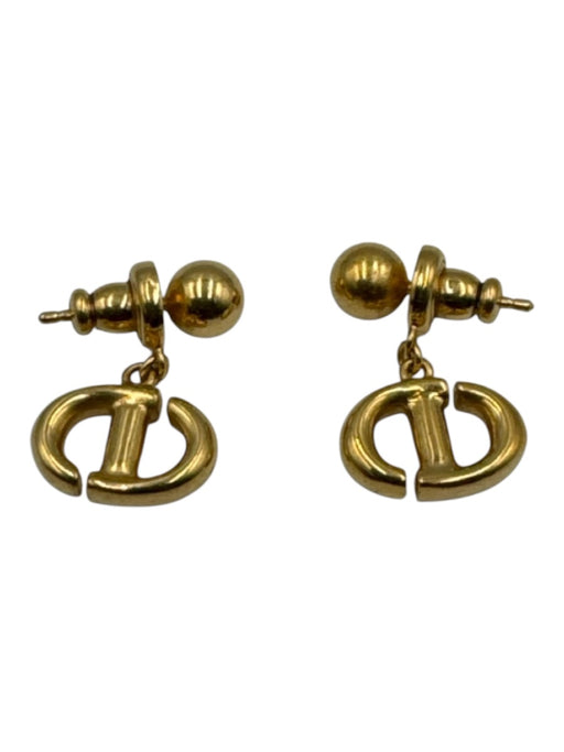 Christian Dior Gold Metal gold finish Logo Stud Earrings Gold