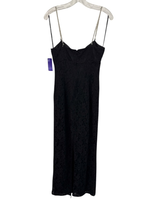 Lovers + Friends Size M Black & Silver Cotton Blend Lace Rosette Back Slit Gown Black & Silver / M