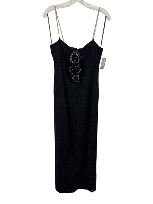 Lovers + Friends Size M Black & Silver Cotton Blend Lace Rosette Back Slit Gown Black & Silver / M
