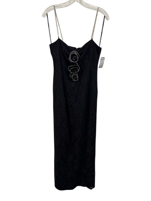 Lovers + Friends Size M Black & Silver Cotton Blend Lace Rosette Back Slit Gown Black & Silver / M