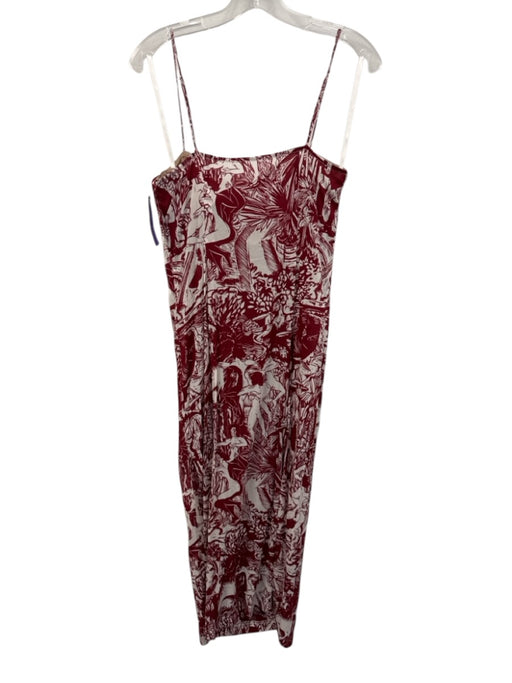 L'Academie Size M Red & White Viscose Blend Abstract Strapless Maxi Dress Red & White / M