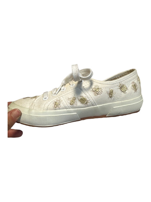 Superga Shoe Size 37 White & Gold Canvas Embroidered Detail Bees Sneakers White & Gold / 37