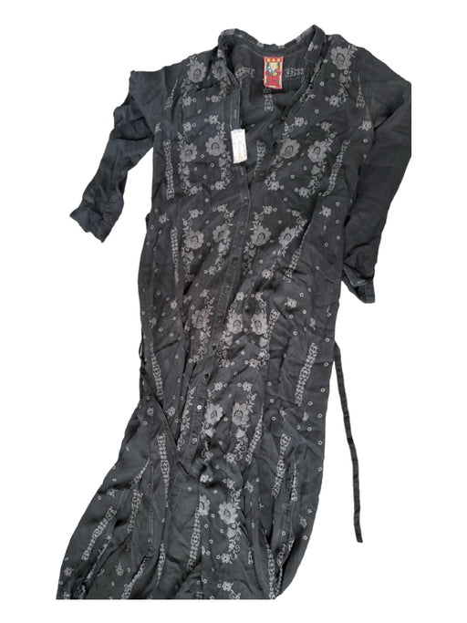 Johnny Was Size XS Black & Gray Curpo Long Sleeve Embroider Detailing Maxi Dress Black & Gray / XS