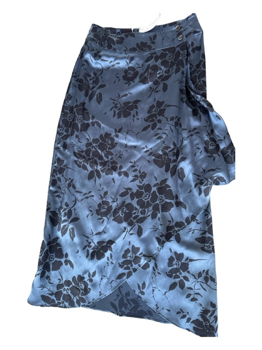 Escada Size 36 Black & Navy Silk Buttons Floral Midi Skirt Black & Navy / 36