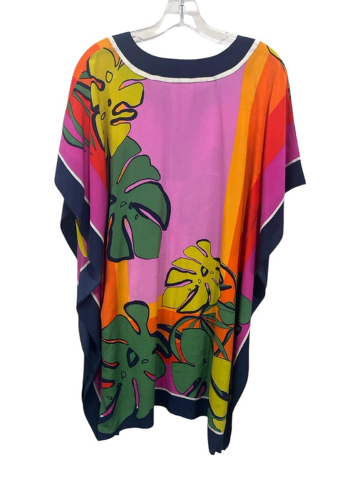 Trina Turk Size XS/S Multi Silk Botanical Print V Neck Short Sleeve Kaftan Dress Multi / XS/S
