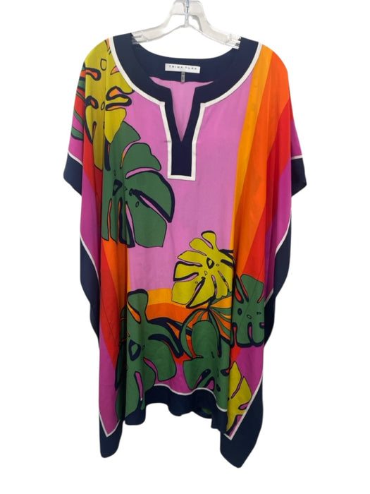 Trina Turk Size XS/S Multi Silk Botanical Print V Neck Short Sleeve Kaftan Dress Multi / XS/S