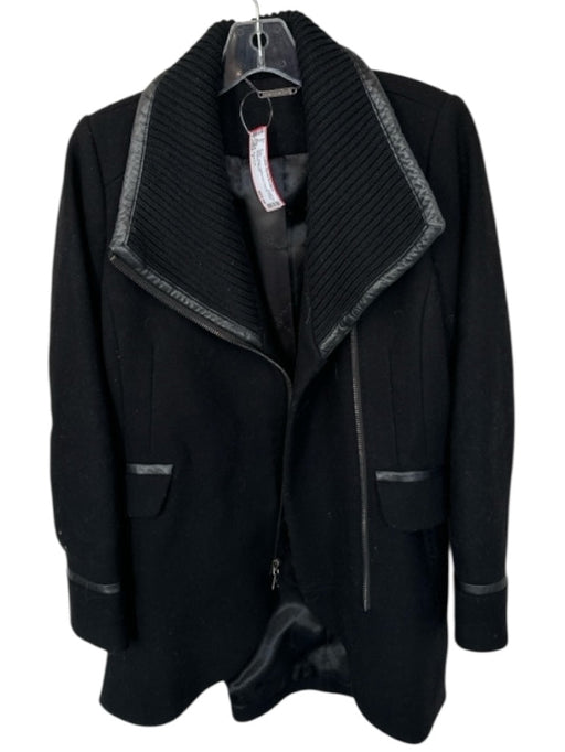 Trina Turk Size 2 Black Wool Leather trim Full ZIp Front Pockets Coat Black / 2