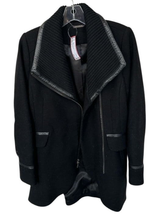 Trina Turk Size 2 Black Wool Leather trim Full ZIp Front Pockets Coat Black / 2