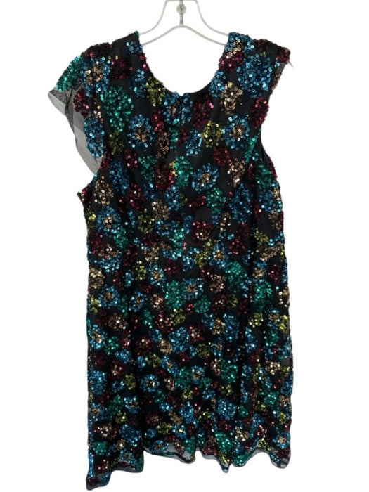 Eva Franco Size 22W Black & Multi Sequin Cap Sleeve V Neck Back Zip Gown Black & Multi / 22W