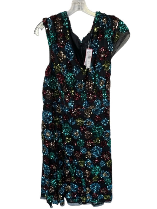 Eva Franco Size 22W Black & Multi Sequin Cap Sleeve V Neck Back Zip Gown Black & Multi / 22W