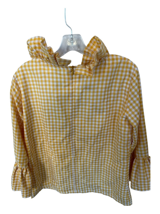 Elizabeth Wilson Size M Yellow & White Cotton Long Bell Sleeve Checkered Top Yellow & White / M