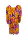 Farm Rio Size M Pink & Yellow Cotton Long Balloon Sleeve Botanical V Neck Dress Pink & Yellow / M