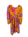 Farm Rio Size M Pink & Yellow Cotton Long Balloon Sleeve Botanical V Neck Dress Pink & Yellow / M