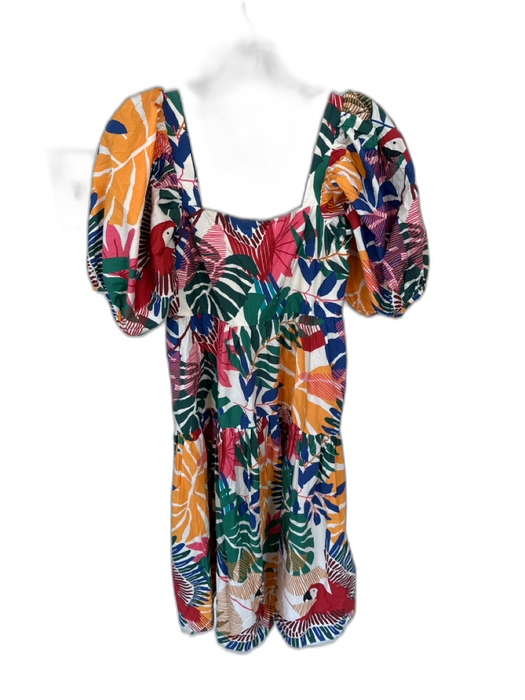 Farm Rio Size XS Multi Cotton 3/4 Balloon Sleeve Tropical Smocked Back Dress Multi / XS