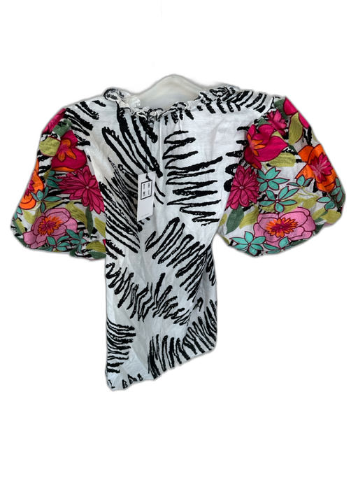 THML Size S Black & Magenta Rayon Blend 3/4 Balloon Sleeve Abstract Top Black & Magenta / S