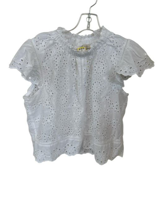 Jennifer & Grace Size L White Cotton Short Sleeve Eyelet Top White / L