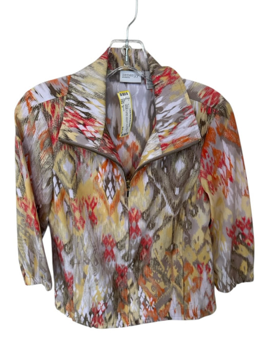 Zenergy Size 0 Orange & Yellow Polyester Blend Ikat Metallic Full Zip Jacket Orange & Yellow / 0