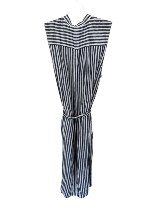 Gap Size S Gray & White Linen Blend Sleeveless Striped Button Down Belted Dress Gray & White / S