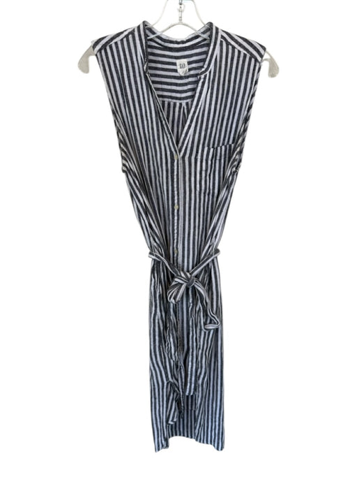 Gap Size S Gray & White Linen Blend Sleeveless Striped Button Down Belted Dress Gray & White / S