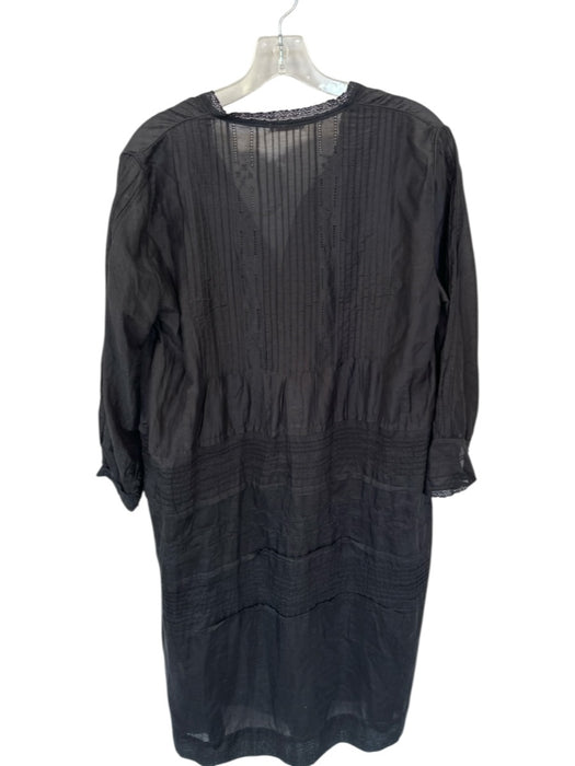 Johnny Was Size XS Black Cotton & Silk Long Sleeve Pleat Detail Midi Dress Black / XS