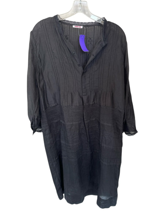 Johnny Was Size XS Black Cotton & Silk Long Sleeve Pleat Detail Midi Dress Black / XS