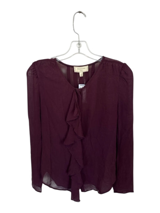 Moulinette Soeurs Size 4 Plum 100% Silk Long Sleeve Ruffles Top Plum / 4