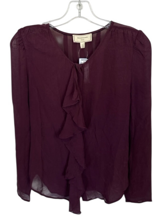 Moulinette Soeurs Size 4 Plum 100% Silk Long Sleeve Ruffles Top Plum / 4