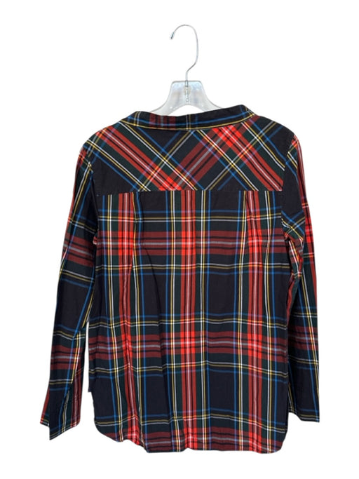 J Crew Size 2 Red & Multi Cotton Plaid Long Sleeve Crystal Detail Train Back Top Red & Multi / 2