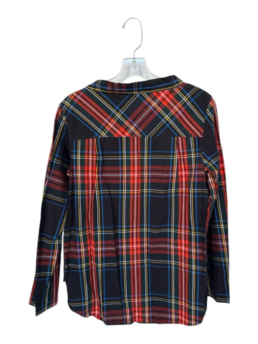 J Crew Size 2 Red & Multi Cotton Plaid Long Sleeve Crystal Detail Train Back Top Red & Multi / 2
