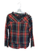 J Crew Size 2 Red & Multi Cotton Plaid Long Sleeve Crystal Detail Train Back Top Red & Multi / 2