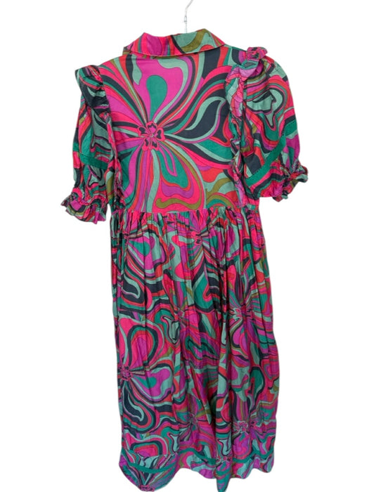 Karlie Size M Pink & Aqua Cotton Abstract Half Button Down Ruffle Detail Dress Pink & Aqua / M