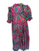 Karlie Size M Pink & Aqua Cotton Abstract Half Button Down Ruffle Detail Dress Pink & Aqua / M