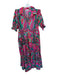 Karlie Size M Pink & Aqua Cotton Abstract Half Button Down Ruffle Detail Dress Pink & Aqua / M