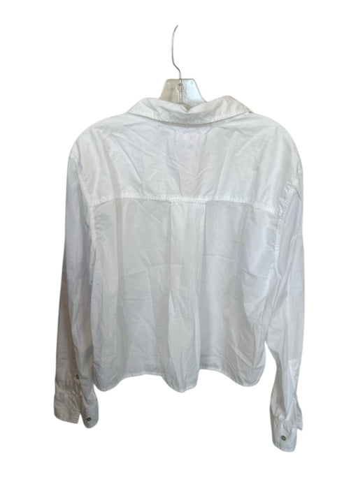 AMO Size M White Pima Cotton Collar Button Down Front Pocket Long Sleeve Top White / M